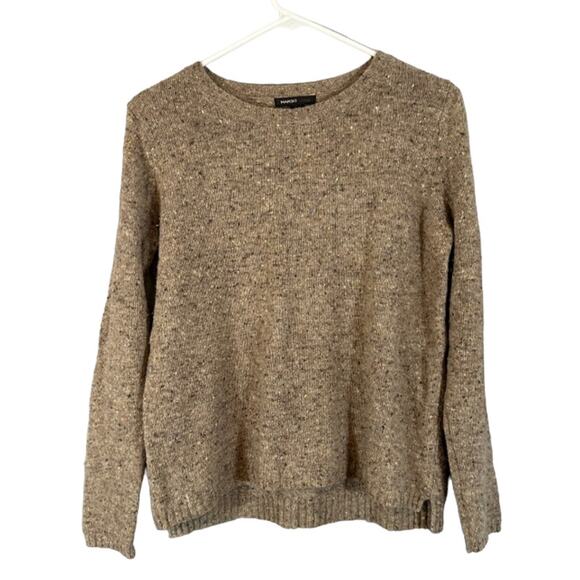 MNG Beige Long Sleeve Beaded Multi Color Thread Pullover Knit Sweater Women Sz M - Picture 1 of 6